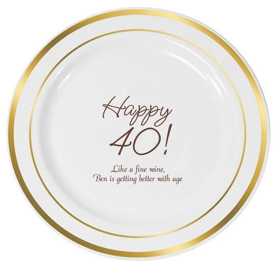 Elegant Happy 40th Premium Banded Plastic Plates